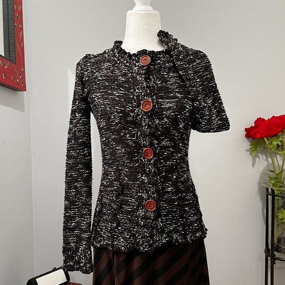 NEW BCBG Academia Flutter Collar Button Front Open Weave Knit Cardigan S NWOT - Picture 11 of 16